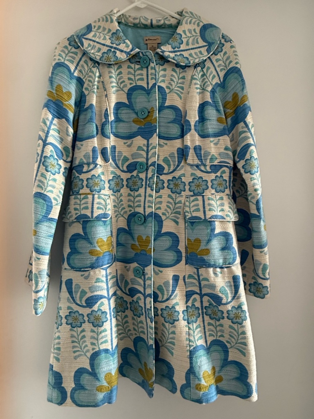 elevenses Blue and Cream Floral Trench Coat